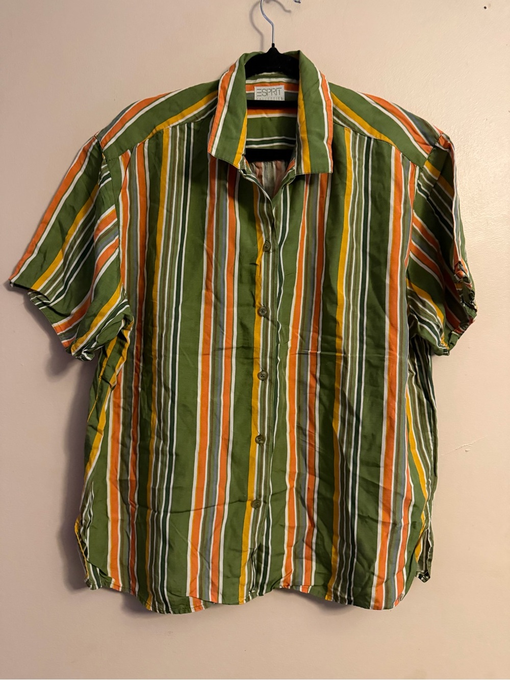 Vintage Esprit Olive Striped Short-Sleeve Button-Down Shirt